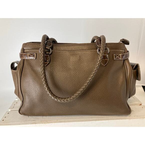 BRIGHTON LARGE BROWN PEBBLED LEATHER BRAIDED SHOULDER BAG - Picture 3 of 16